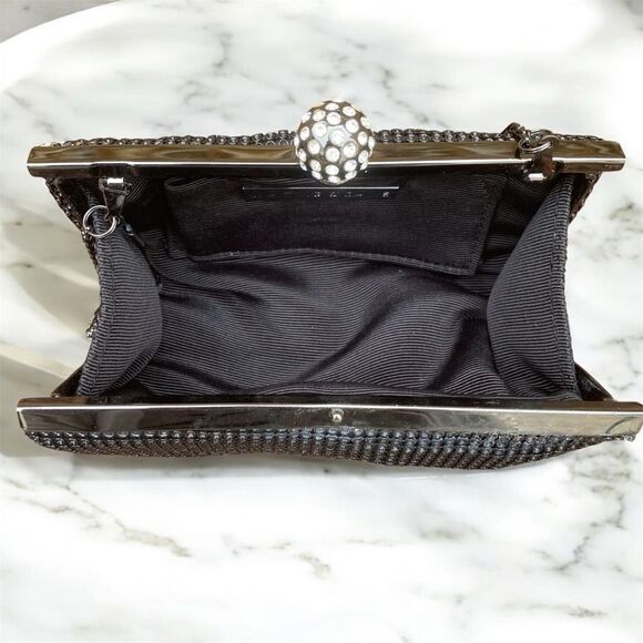 Whiting & Davis Black Shimmer Crystal Ball Clutch/Wristlet Bag. Black Tie - Picture 9 of 10